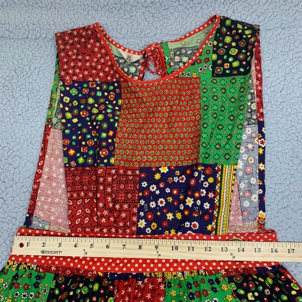 Vintage 70s Kenton Collection Patchwork Pinafore Apron Dress 100% Cotton Japan - Picture 8 of 10